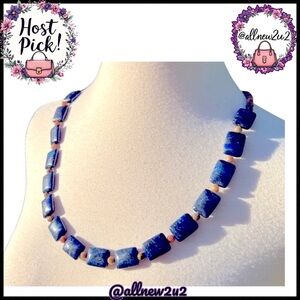 LAPIS LAZULI & Agate Bead Necklace w/ Silver Tone Clasp Host Pick!